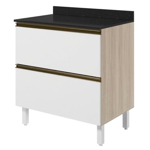 Balcao com Tampo 2 Gavetoes MDF 80 cm Kali 1641222 Bianco Toq Branco Nicioli