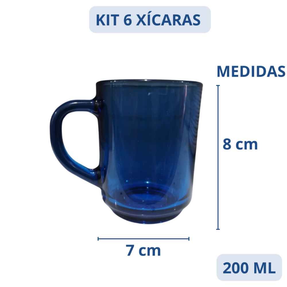 Kit 6 Xícaras de Café em Vidro Azul 200ml - 2