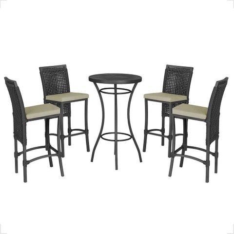Mesa Bistrô e 4 Banquetas Roma Preta Corda Náutica Estofado 7 Trama Original