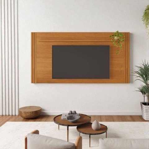 Painel para TV até 70 Polegadas 200cm MDF Ripado com Suporte Amadeirado JCM Movelaria