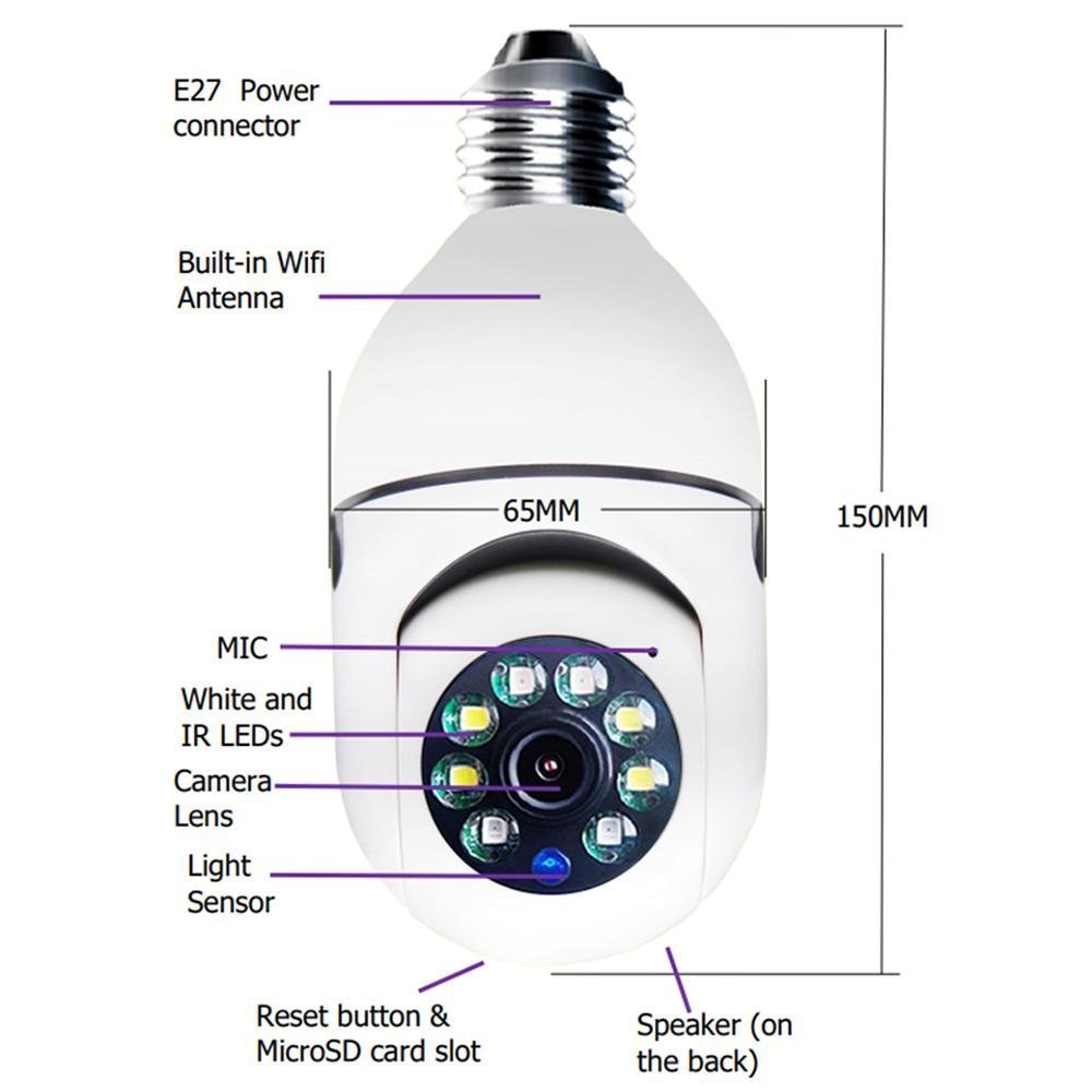 Câmera Espiã Visão Noturna Panorâmica Rotativa 360 Wifi - 10