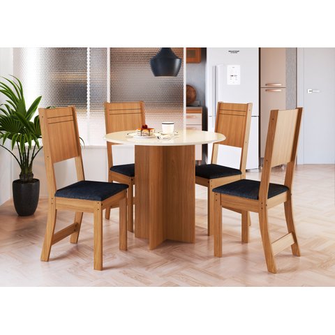 CONJUNTO DE SALA DE JANTAR PREDILLETA BERLIN 90 CM COM 4 CADEIRAS FREIJÓ/OFF-WHITE ASSENTO TECIDO PR
