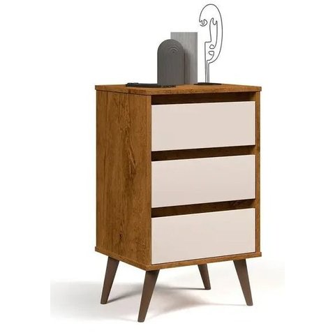 Mesa de Cabeceira 3 Gavetas Retrô Wood Freijo/off White
