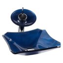 Ver imagem 2 de Gabinete de Vidro 40cm Cuba Chanfrada Azul + Torneira Cascata - Dahora