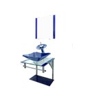 Ver imagem 1 de Gabinete de Vidro 40cm Cuba Chanfrada Azul + Torneira Cascata - Dahora