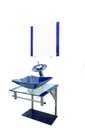 Ver imagem 1 de Gabinete de Vidro 40cm Cuba Chanfrada Azul + Torneira Cascata - Dahora