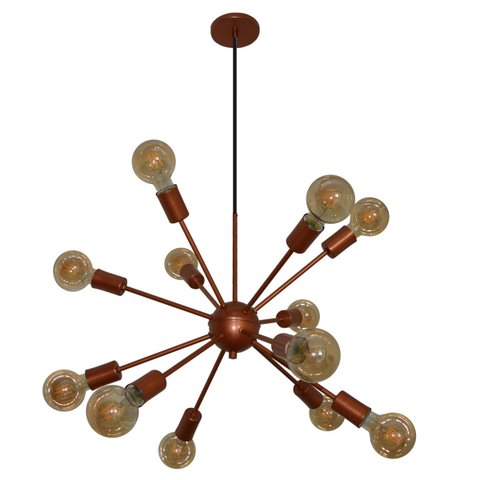 Lustre Pendente Sputinik 12 Hastes - Ideal para Mesa Jantar, Sala, Quarto - Cor Cobre