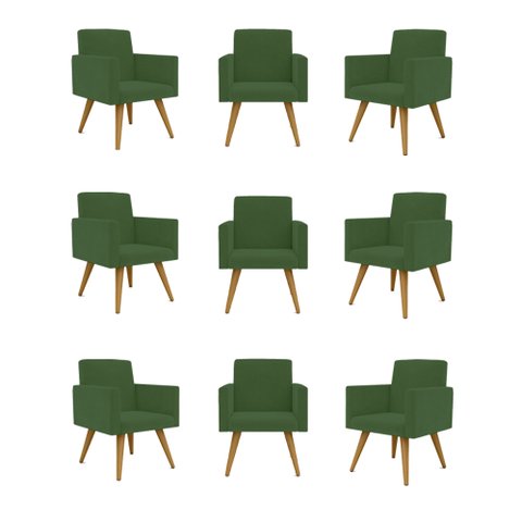 Kit 9 Cadeiras Poltronas Decorativa - Escritório - Recepção Cor:Verde