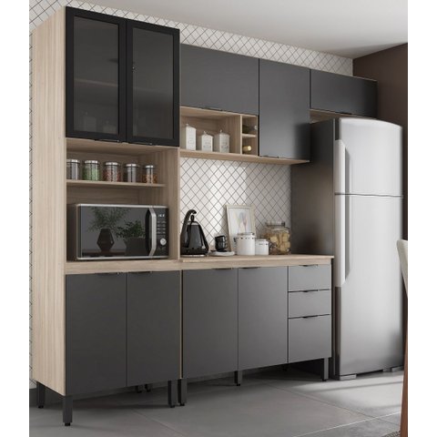 Cozinha Modulada Firenze 260m com Tampo Mdp 120m - Avena Touch/grafito Demóbile
