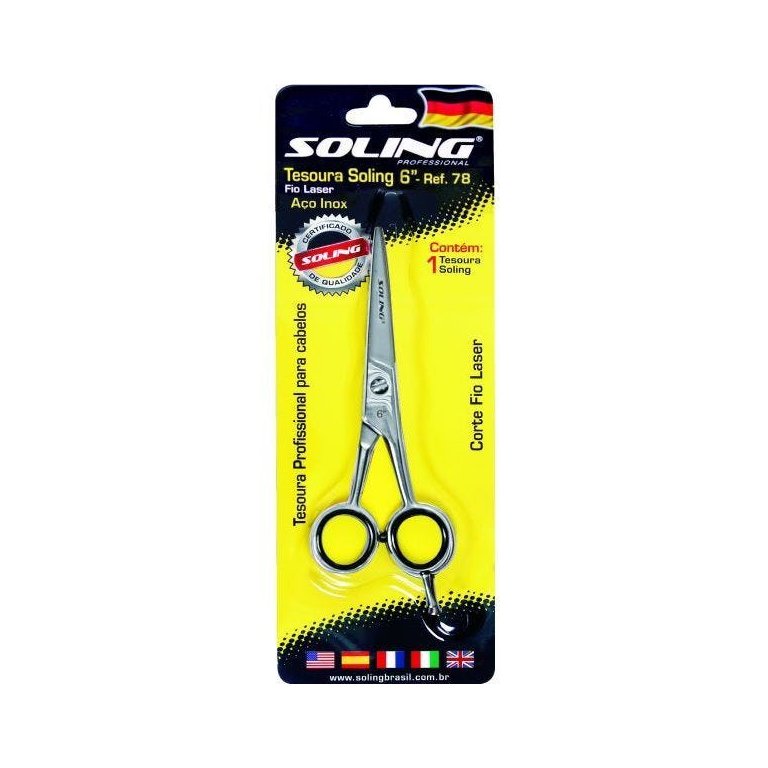 Tesoura de Cabelo Fio Laser Soling Profissional - 6¨ ou 15,25cm