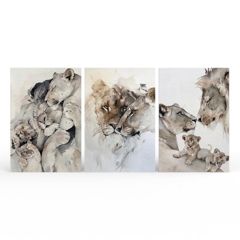 Kit 3 Quadros Retangulares - Trio Leão em Família