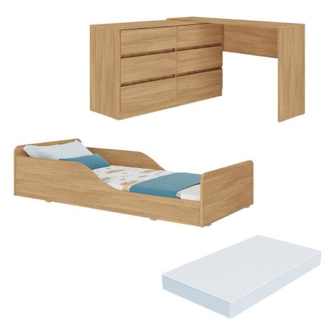 Kit Cama Infantil Montessoriana com Escrivaninha e Colchão Incluso Dino Multimóveis MP4820