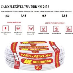 Fio Cabinho Flexível Megatron 1,5 Mm Rolo Com 100M Branco - 2