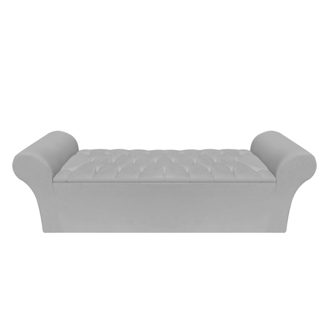 Recamier Baú Calçadeira Quarto Queen 158cm Barcelona:suede Cinza Claro