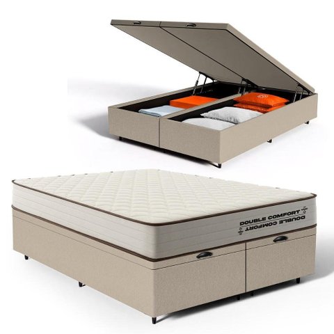 Cama Box Baú Queen com Colchão de Espuma D45 Double Comfort 158x193x62cm