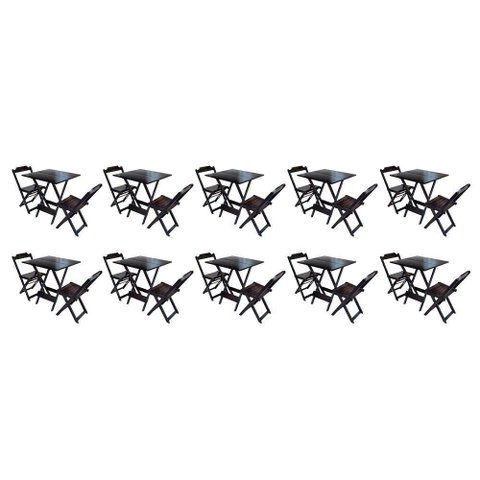 Kit 10 Conjuntos De Mesa Dobravel Com 2 Cadeiras De Madeira 70X70 - Tab - Marrom