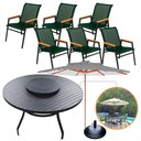 Ver imagem 1 de Jogo de Mesa Giratória 6 Cadeiras Resistente Piscina Área Externa + Guarda Sol Verde