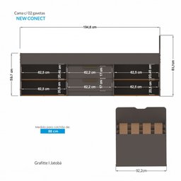 Cama Solteiro New Conect com Gavetas com Corredicas telescopica Santos Andira - 3