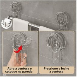 Toalheiro Duplo com Ventosa em Aço Inox e Acrílico Porta Toalha– Instalação sem Furos e Alta Durabil - 3