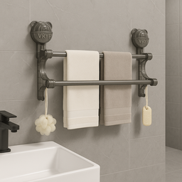 Toalheiro Duplo com Ventosa em Aço Inox e Acrílico Porta Toalha– Instalação sem Furos e Alta Durabil - 7
