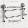 Toalheiro Duplo com Ventosa em Aço Inox e Acrílico Porta Toalha– Instalação sem Furos e Alta Durabil - 8