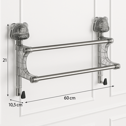Toalheiro Duplo com Ventosa em Aço Inox e Acrílico Porta Toalha– Instalação sem Furos e Alta Durabil - 2