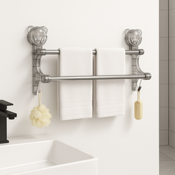 Toalheiro Duplo com Ventosa em Aço Inox e Acrílico Porta Toalha– Instalação sem Furos e Alta Durabil - 5