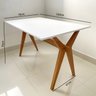 Mesa de jantar retangular para 4 lugares branca com base de madeira 130x70 - 4
