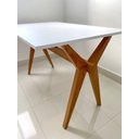 Ver imagem 2 de Mesa de jantar retangular para 4 lugares branca com base de madeira 130x70