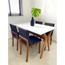 Ver imagem 7 de Mesa de jantar retangular para 4 lugares branca com base de madeira 130x70
