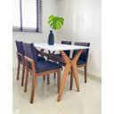 Ver imagem 1 de Mesa de jantar retangular para 4 lugares branca com base de madeira 130x70