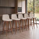 Ver imagem 2 de Kit 5 Banquetas Linea Baixa Luxo Aço Cobre Assento Linho Cozinha Ilha Design Moderno - Cobre/Palha
