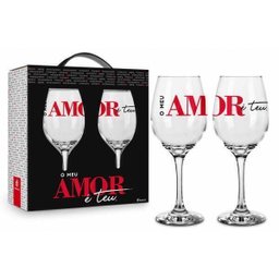 Kit 2 Taça De Vinho Na Caixa O Meu Amor É Teu Presente Casal - 1