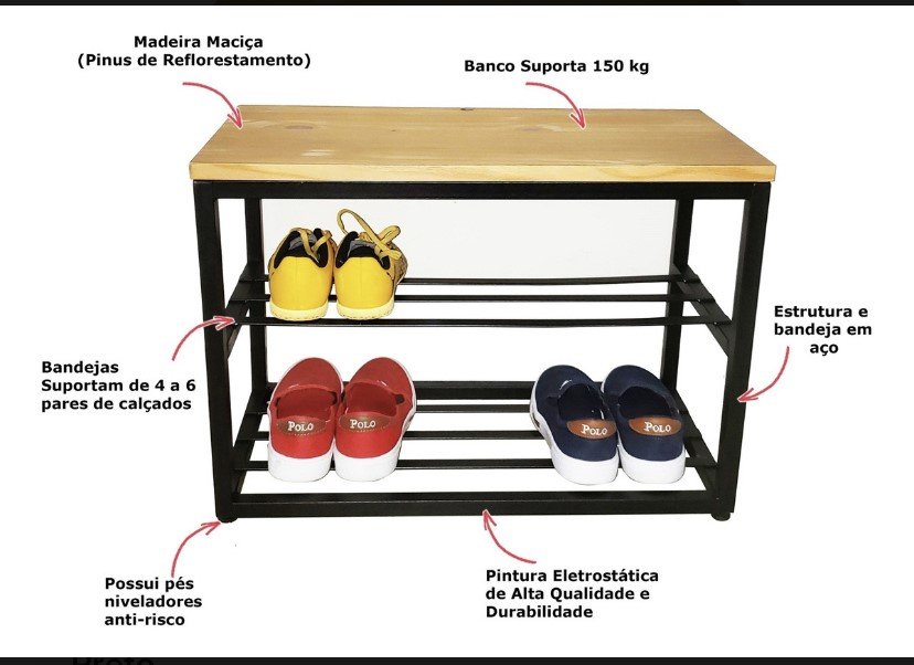 Banco Sapateira Organizadora Estilo Industrial Ferro Madeira - 4