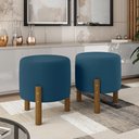 Ver imagem 1 de Kit 2 Puffs Decorativo Redondo Banqueta Sala Quarto Escritório Pés Madeira Zuppy - Azul Suede