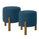 Ver imagem 2 de Kit 2 Puffs Decorativo Redondo Banqueta Sala Quarto Escritório Pés Madeira Zuppy - Azul Suede