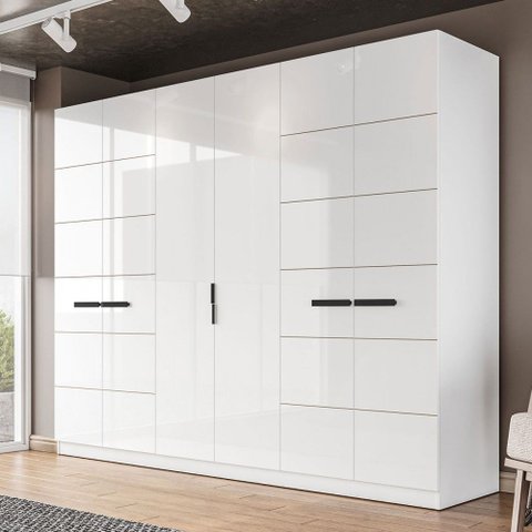 Guarda-roupa Casal Lisboa 6 Portas 4 Gavetas Branco - Politorno