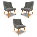 Ver imagem 1 de Kit 3 Cadeiras Decorativas Sala de Jantar Pés Palito de Madeira Firenze Suede Grafite/Natural G19 - 