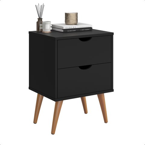 Mesa de Cabeceira Retro Criado 2 Gavetas Madri Estilo:preto