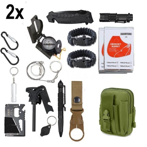 Kit 2 Bolsas Verde Militar Conjunto Acessórios de Camping Kit Sobrevivência para Acampar Cor:preto;t