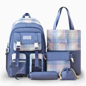 Conjunto Completo de Mochila e Acessório Luxuoso - Azul