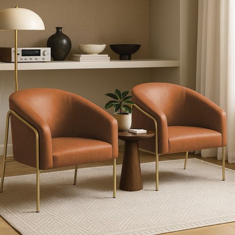 Poltrona Sala Industrial Alta Dourado Kit 2 Stella Sintético Pu Whisky D03 - D’Rossi