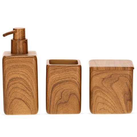 Conjunto Banheiro em Polirresina Estilo Madeira - 3pçs Mart