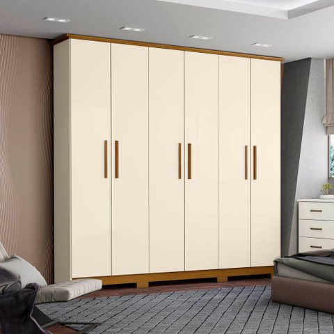 Guarda-roupa 195cm 6 Portas 3 Gavetas Cover Henn - Off White/nature