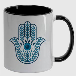 Caneca Branca com Interna Preta Y5 Hamsa Mao de Fatima 2