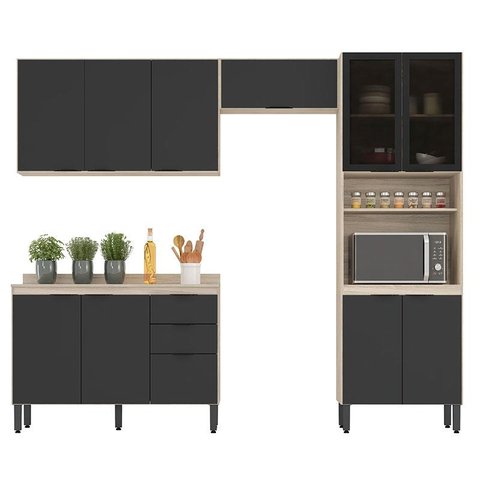 Cozinha Modulada Firenze FI0002 Avena Grafito - Demóbile
