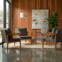 Ver imagem 1 de Kit 4 Poltrona Sala Decorativa Dallas Estofada Boucle Cinza Base Madeira Castanho - Arkell