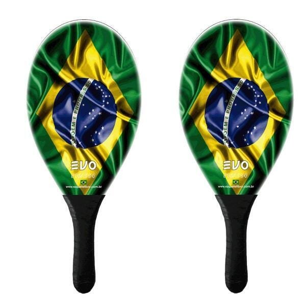 Kit Frescobol 2 Raquetes Fibro De Vidro Evo Brasil - 1