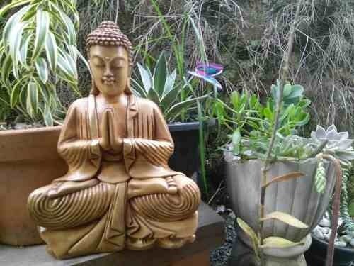 Estátua Estatueta Buda Yoga Gesso Decoração 46 Cm + Brinde - Marrom - 1