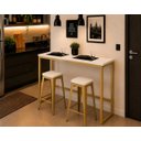 Ver imagem 1 de Mesa Jantar Aparador Bancada Alta Industrial 190x80cm Tampo Branco Pés Dourado